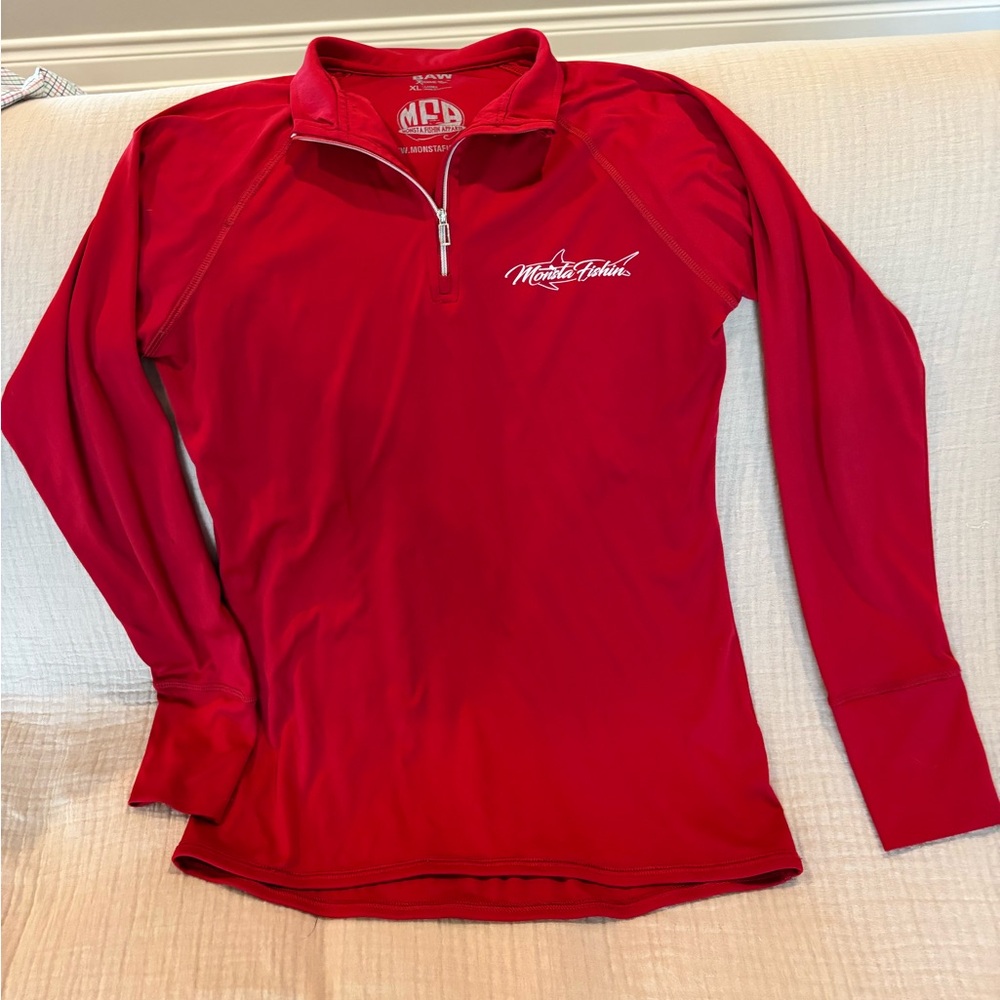 Monsta Fishin Red Quarter-Zip Performance Top XL
